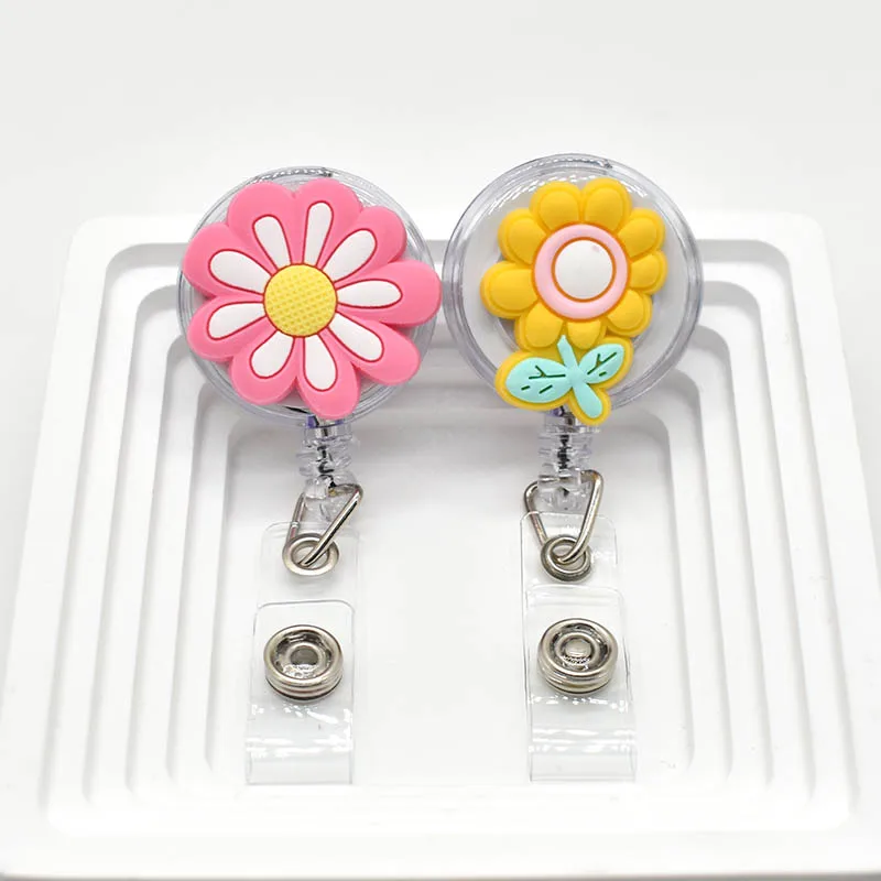 1pcs Colorful Flower And Cute Mushroom Retractable Card Holder Badge Reel Nurse Doctor Name Card Exhibition ID retractable badge reel badge holder retractable id tag retractable id lanyard