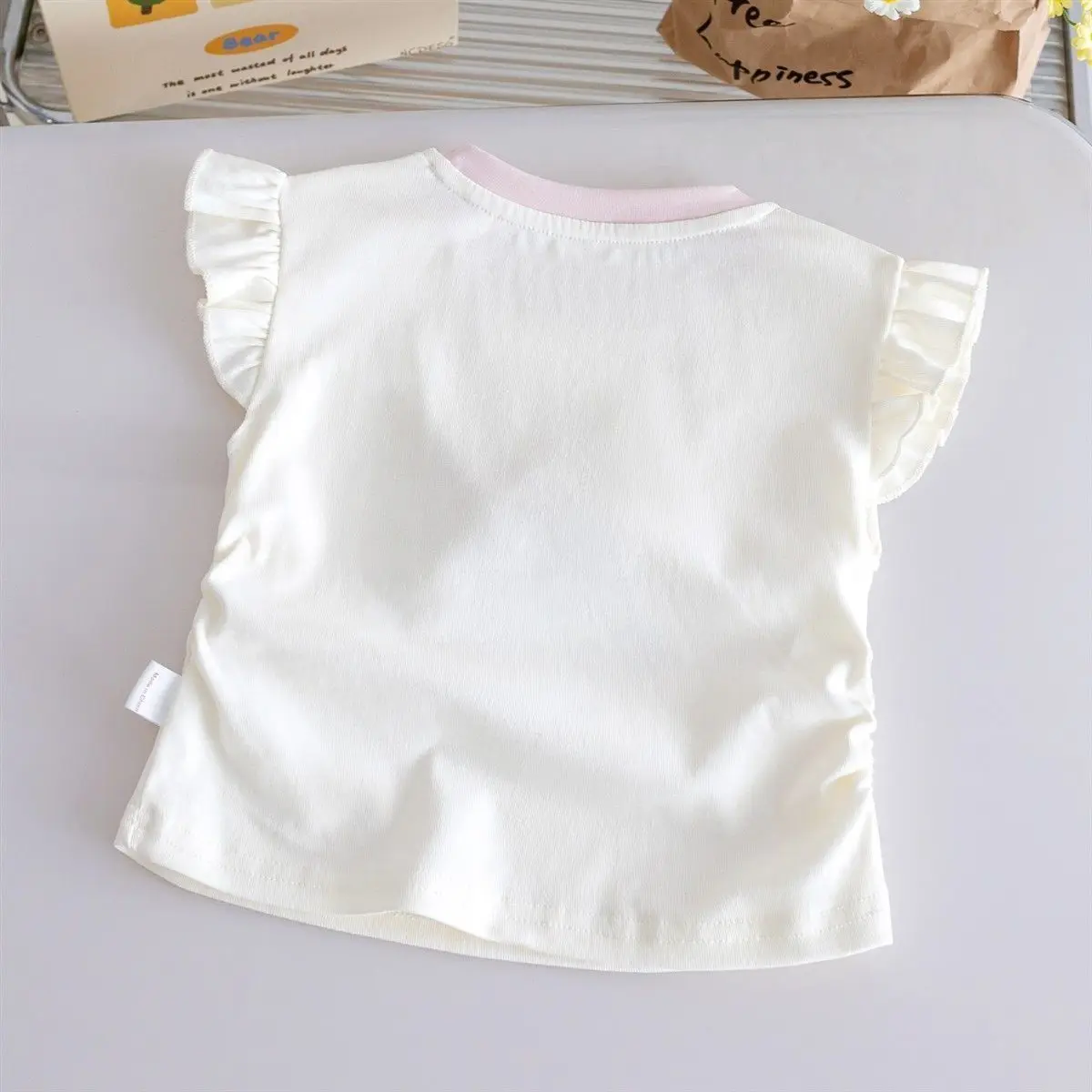 Girls' Cartoon Summer New Fashion Cute Short-Sleeve Tops Stylish Outerwear with Small Flutter Sleeves Thin T-Shirt Trendy - 2