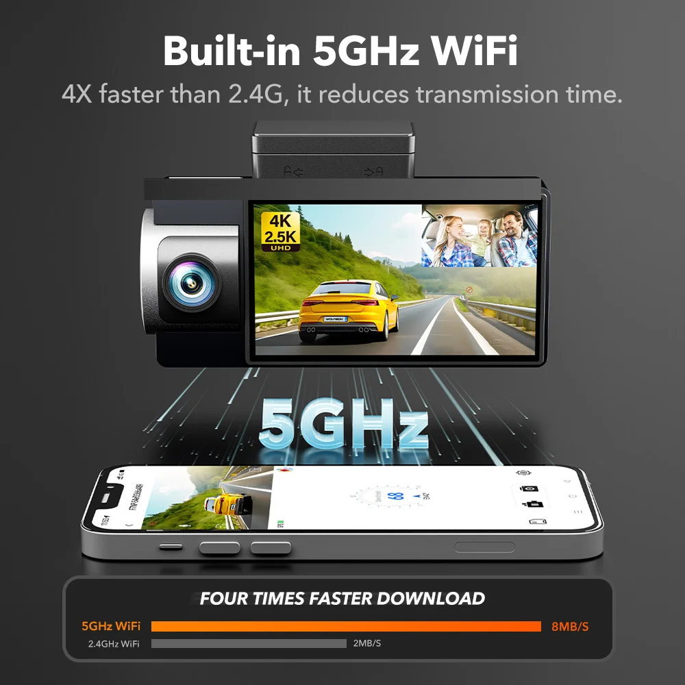 WOLFBOX i17 4K 3 렌즈 대시 카메라 3 카메라 대시캠 5G 와이파이 차량 앱 제어 차량 캠 레코더 전방/실내/후방 GPS 야간 시야