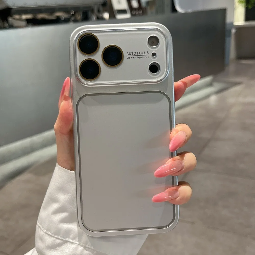 Luxury Candy Color Crystal Silver Border Phone Case with Large Window and Glass Lens Film
