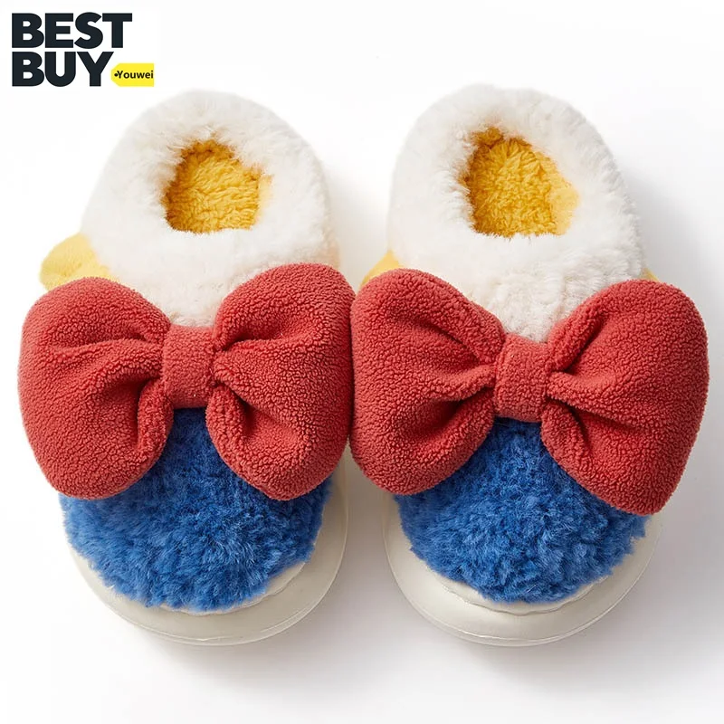 

Youwei Kids home cotton slippers warm slippers with bows for children comfortable family slippers at home