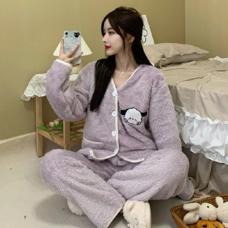 

Women Pajamas Sets Winter Flannel Sleepwear Velvet Pyjama 2 Pieces Botton Down Pjs Warm Pijamas Mujer Female Loungewear Homewear