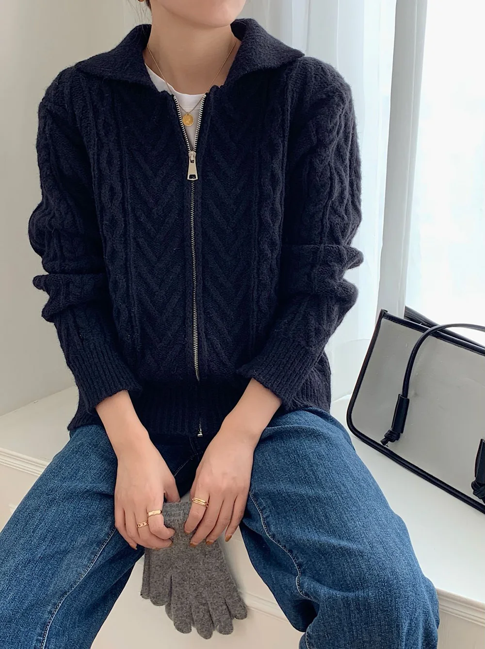 pullover sweater Croysier Zipper Cardigan Winter Women Long Sleeve Top Polo Collar Twisted Knitted Sweater Casual Solid Loose Sweaters Cardigans Sweaters