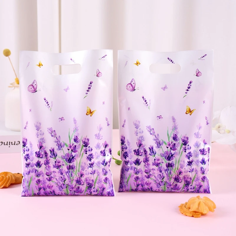 10/20/50 Stück Lavendel-Geschenktüten mit Blumenmuster, Schmetterling, Süßigkeiten-Tragetaschen für Hochzeit, Geburtstag, saisonale Frühlings-Partyzubehör