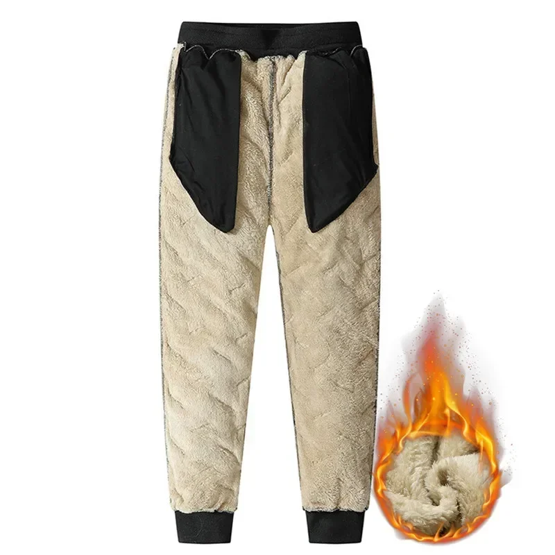 7XL Winter Sweatwear Men Plush Thick Fleece Sweatpant Lambswool Thermal Trousers Casual Waterproof Windproof Warm Cotton Pants 4