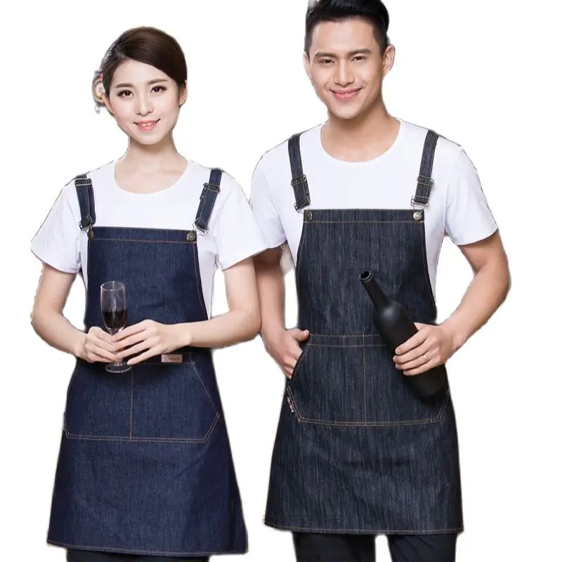 

1 piece Unisex jean Chef Aprons restaurant kitchen waiters jean aprons food service