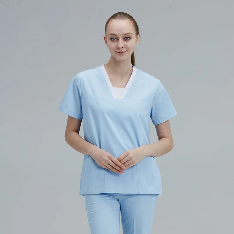 

Women Solid Scrub sets Beauty Salon pharmacy work uniforms doctor cotton surgical gowns hospital elastic nurse uniforms workwear