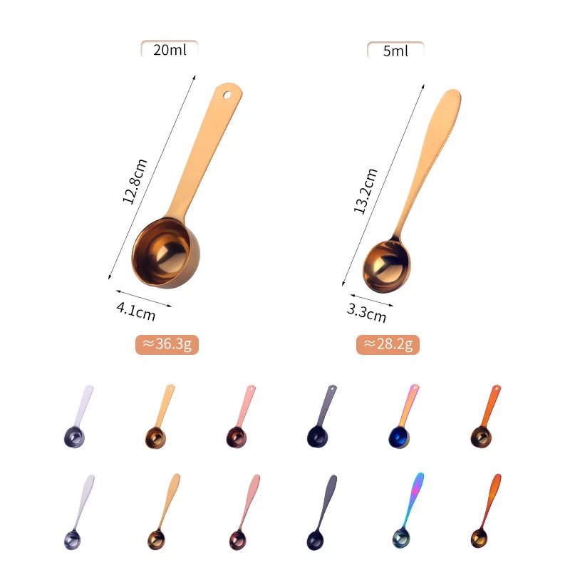2Pcs Multipurpose Food-grade Stainless Steel Measuring Spoon 5/20ml Coffee Powder Spice Measure Scoop Kitchen Baking Tools