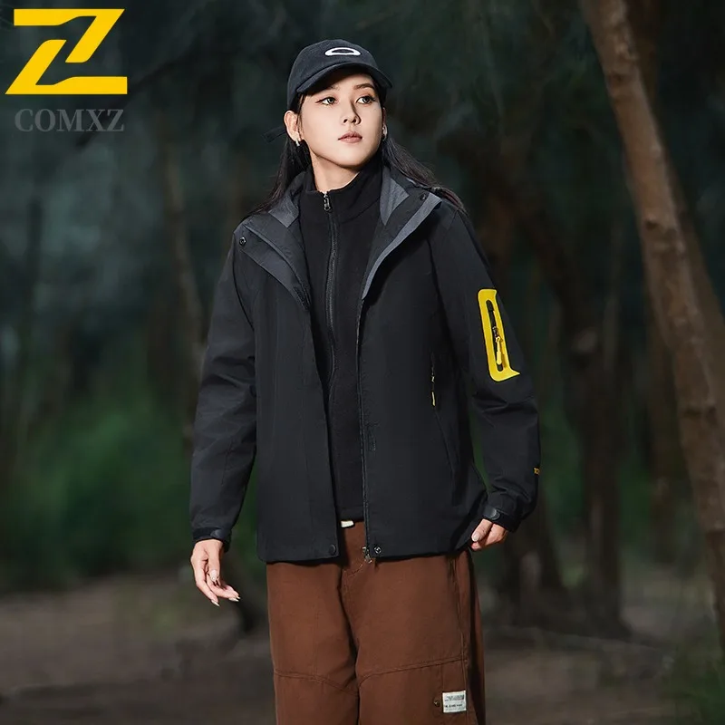 COMXZ Thickened Hooded Mens Jacket Outdoor Rock Climbing Windproof Warm Parka Minimalist Design Travel Winter New Zipper Coat