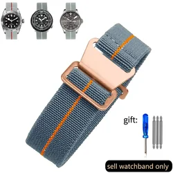 Vintage - Style French Parachute Elastic Nylon Watch Strap - Universal Men's Smartwatch Wristband (Classic 60s Inspired Design) - 22mm ((D)Gray orange - Rose)