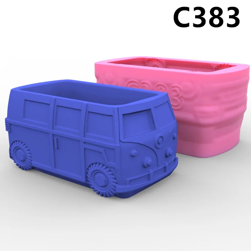

C383 Retro Truck Vase Flower Pot Ashtray Pen Holder Silicone Mold Scented Mold For Gypsum and Concrete Stone Carving Art Orname