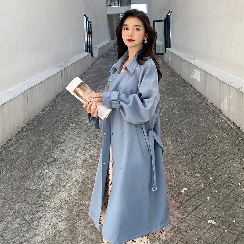 White Windbreaker Women's 2022 Autumn New Korean popular British Style Double breasted Trench Coat Female Jacket Belt Coat W669