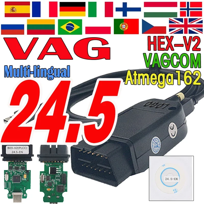 

Новинка 2024, VCDS V24.5 VAGCOM V23.11 VAG COM, популярный Франция Hex V2 для VW, для AUDI Skoda Seat Vag, французский, английский Atmega162