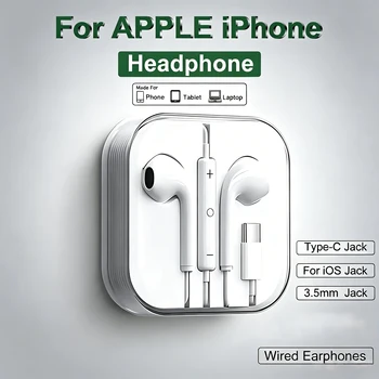 Auricolari Cablati In-Ear per Apple iPad iPhone 15 11 12 13 14 16 17 Pro Max, Cuffie Type-C per Laptop e Tablet, Auricolari da 3,5mm