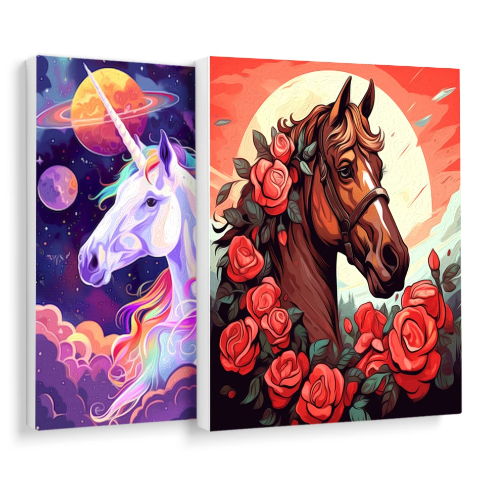 RUOPOTY-Painting By Number Adults Animal Horse Unicorn Abstract Color Oil Painting Modern With Frame Canvas Art Painting Picture