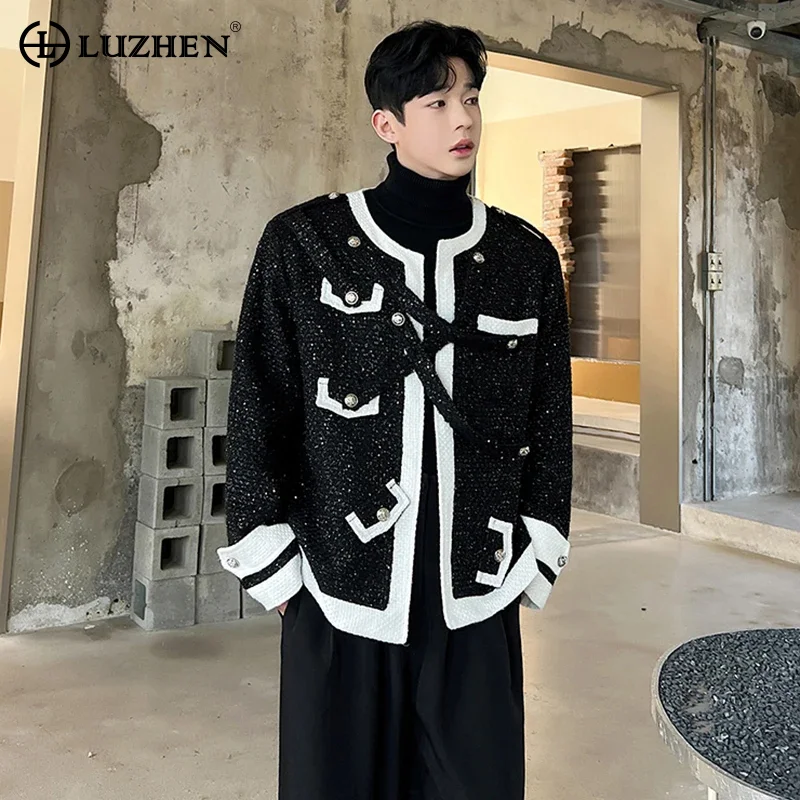

LUZHEN Fashion Beaded Fabric Suit Coat Trend Men Niche Design Contrast Color Knit Casual Blazers Autumn New Elgance Male F3adac