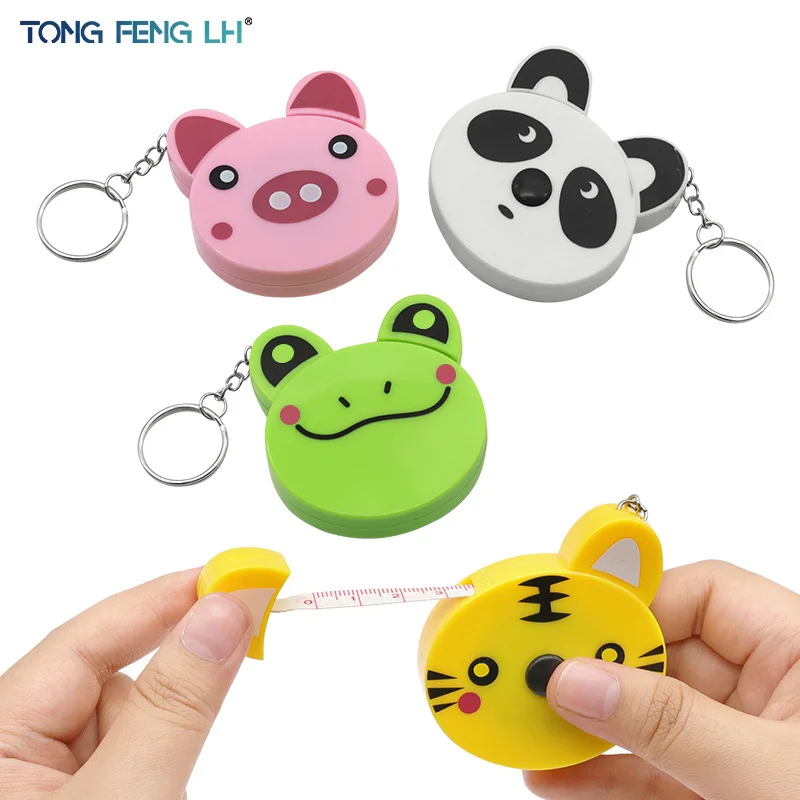 Tape Measure Cartoon Tape Measure 0-150cm 0-60 Inch Mini Portable Cute Animal Shape Key Ring Automatic Tape Measure Panda Frog Piggy Tiger
