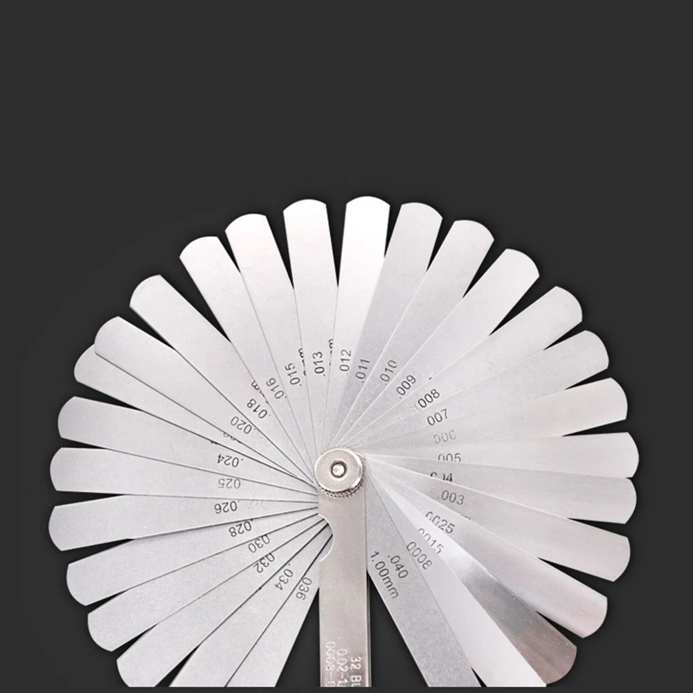 32 Blades Feeler Gauge Stainless Steel Metric 0.02-1.00mm Gap Measurement Tool for Engine Valve Adjustment