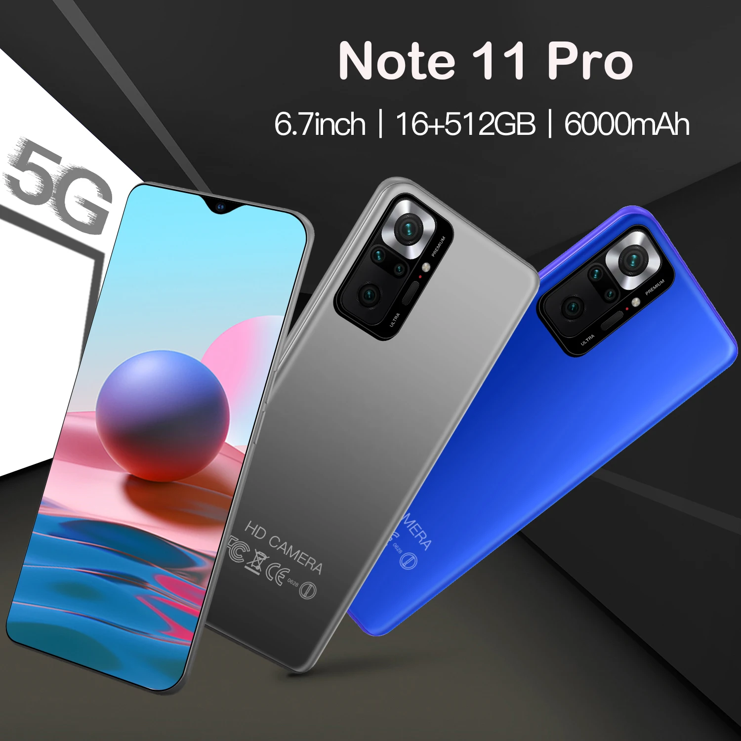 World Premiere Note 11 Pro Smartphone Global Version 6.7 Inch 6000mAh Battery 16GB+512GB Mobile Phones 5G Unlocked Phone Android