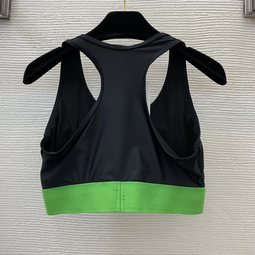 

Women's Sports Yoga Set 2024 New Spring/Summer High Elastic Green Ribbon Spliced Small Tank Top+Hip Lift Slim Fit Tight Pants Bo