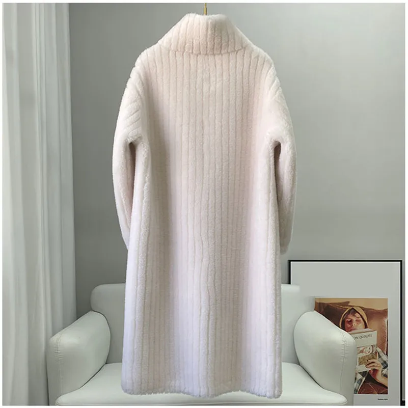 PUDI Lady Genuine Sheep Shearing Long Jacket Soft Casual Hot Sale Warm Wool Fur Coat CT2136