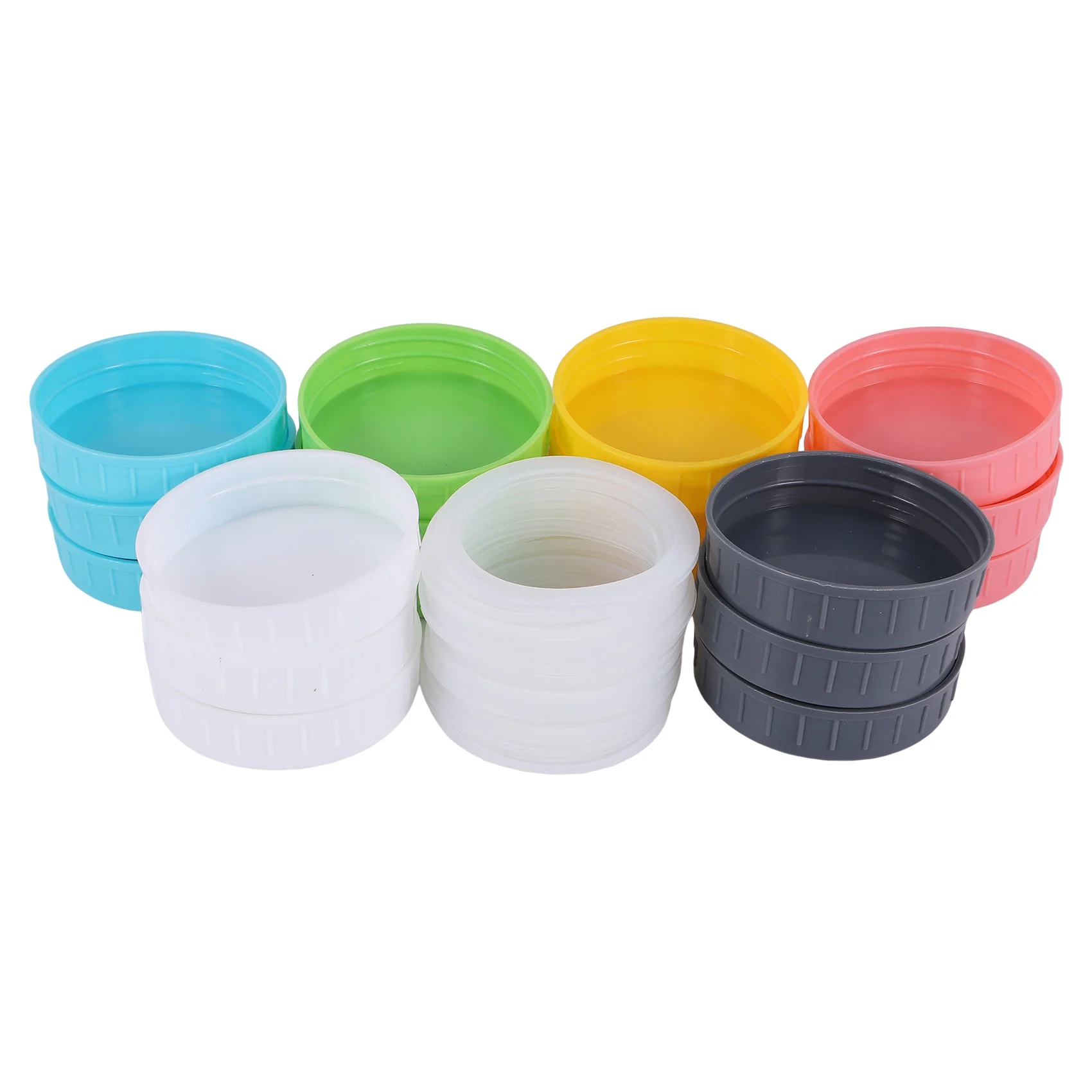 

18Pcs Plastic Regular Mouth Jar Lids for Ball, Kerr and More with Rings - Colored Plastic Storage Cap