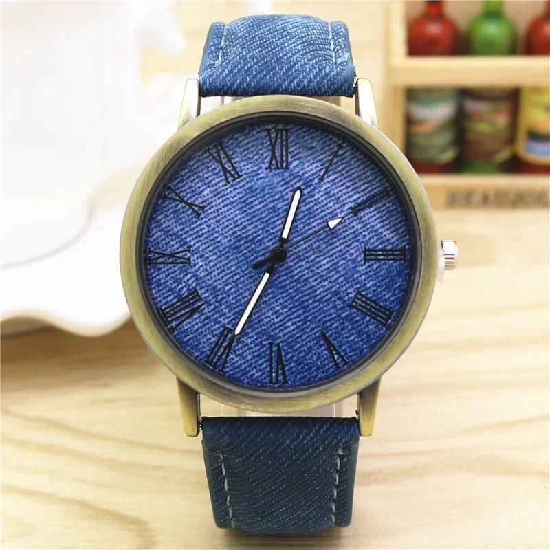 

Women Leather Casual Watch Luxury Analog Quartz Crystal Watches Fashion Casual Female Wristwatch Denim Leather Band Bronze Watch