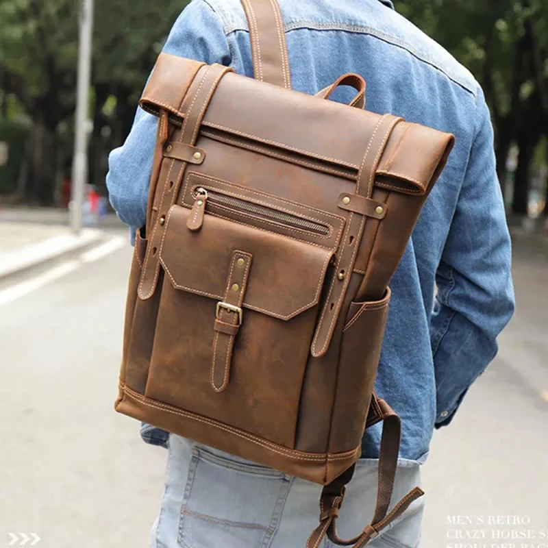 

Newsbirds ransel perjalanan tas kulit bergaya Vintage untuk pria komputer 16 inci antimaling