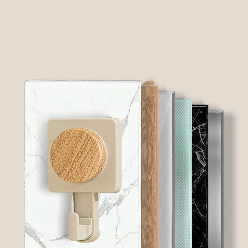 2Pcs Plastic Suction Cup Hook Wood Grain Pattern Wall Mounted Clothe Storage Hangers Washable Waterproof Towel Sticky Hooks