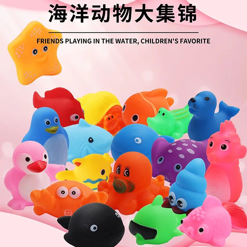 

Baby Cute Animals Bath Toy Marine Animals Swimming Water Toys Soft Rubber Float Squeeze Sound toys Kids Wash Play Funny Gift