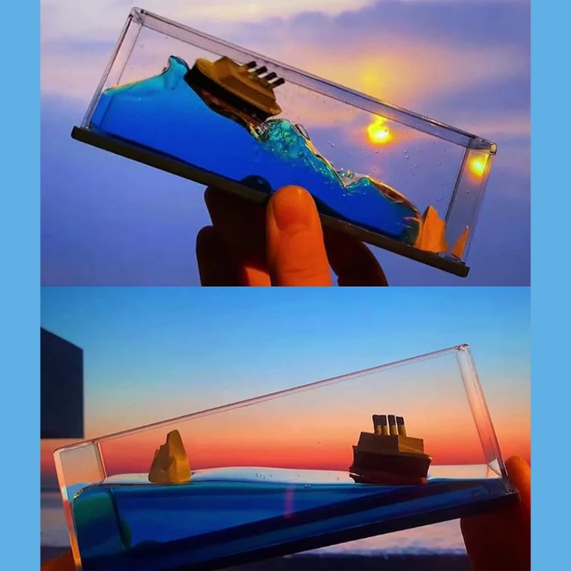 Ornament Crafts Cruise Fluid Drifting Bottle Titanic Black Pearl Dinosaur Era Style Drifting Ship for Home Boy Girl Gift Desktop Decoration