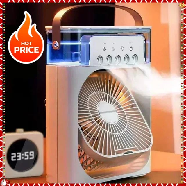 2025 Portable Humidifier Fan Air Conditioners USB Electric Fan LED Night Light Water Mist Fun 3 In 1 Air Cooler Humidifie Work 1