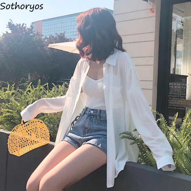 

Белая рубашка, женские солнцезащитные топы, свободная дышащая модная уличная одежда, Мягкая универсальная простая Базовая рубашка в Корейском стиле для женщин