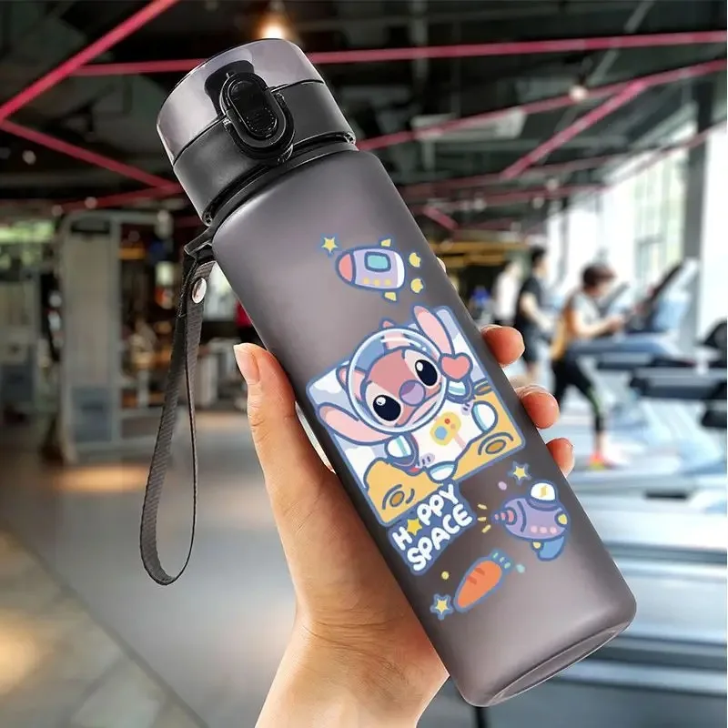 560ML Stitch Angel Cartoon Water Cup Gray Blue Portable Plastic Large Capacity Cartoon Figures Clear Cup Outdoor Sports Water Bo