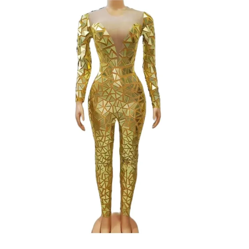 

Women Shining Mirror Jumpsuit Birthday Prom Party Outfit Nightclub Bar Performance Costume