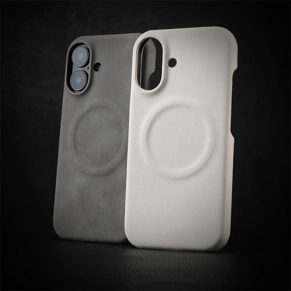 Luxury Sheepskin Leather Magnetic Phone Case - Shockproof Solid Color Hard Cover