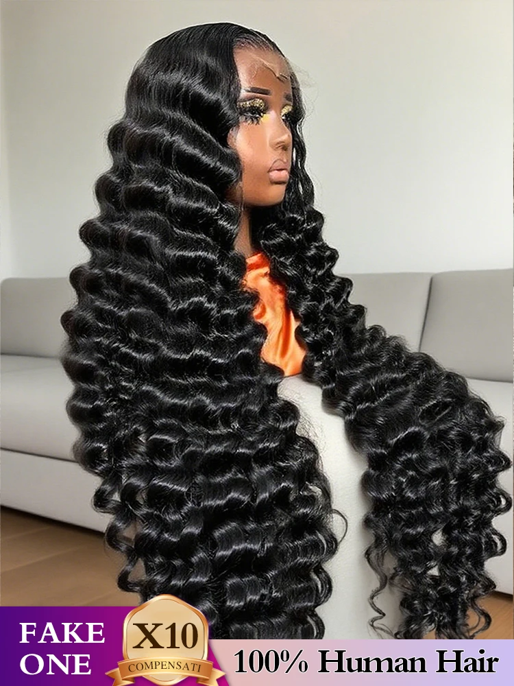 100% Human Hair Brazilian Deep Wave 300% Density 40 Inch Wigs Loose Water Wave Lace Front Wig 4x4 13x6 HD Lace Human Hair Wig 1