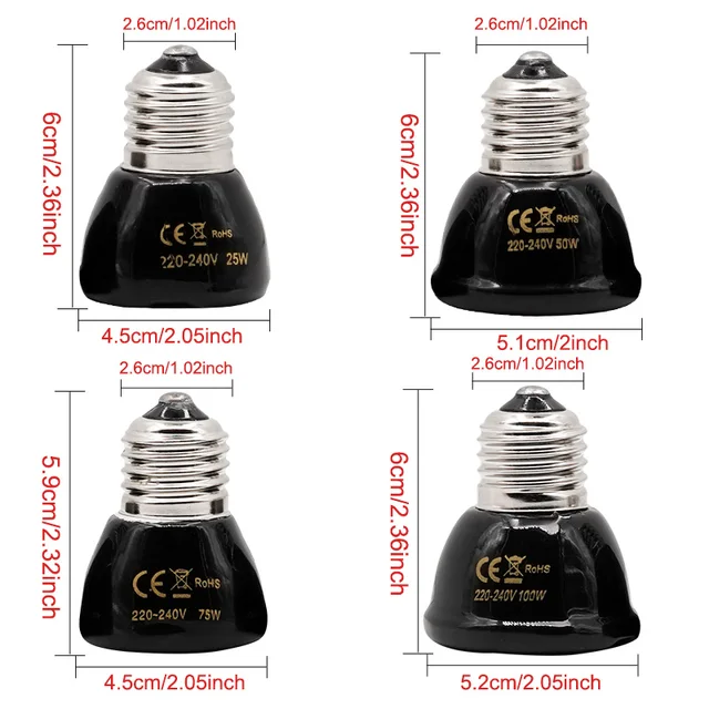 E27 Pet Heating Lamp Black In-Frared Ceramic Emitter Heat Light Bulb Pet Brooder Reptile Mini Infrared Lamp 25/50/75/100W 5