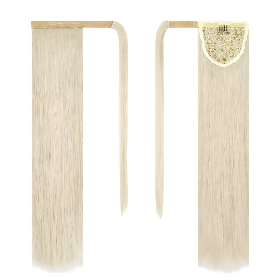 Ivory White 20 Inch Straight Clip In Ponytail Extension