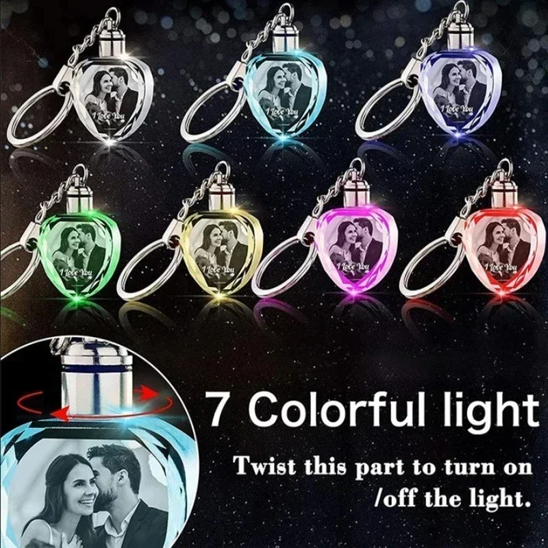 Crystal Keyring with LED Light inside Free Engrave any Design Crystal Blank Key Ring Custom Logo Family Photo DIY Birthday Gifts crystal keyring