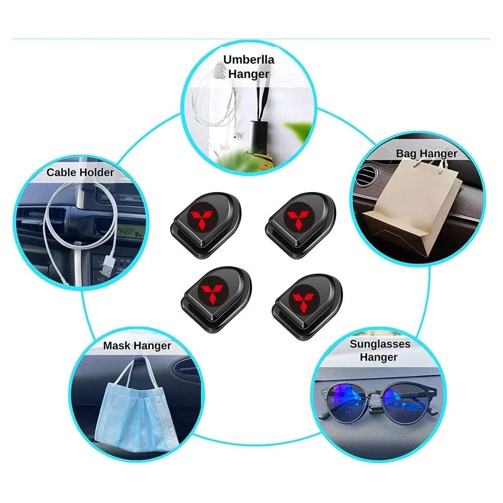 Car Hooks Interior Storage Holder for USB line Wall Hanging Hook For Mitsubishi Motors Metal Label Sticker Label Emblem Chrome