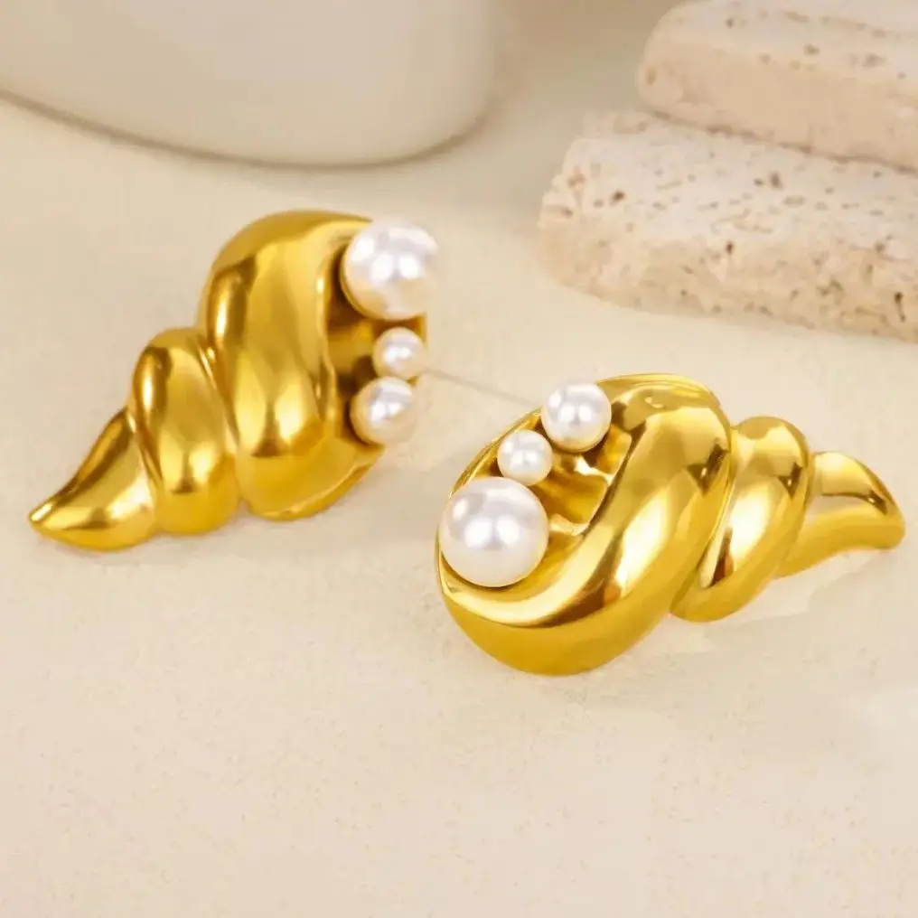Conch Stud Earrings for Women Gold Color Stainless Steel