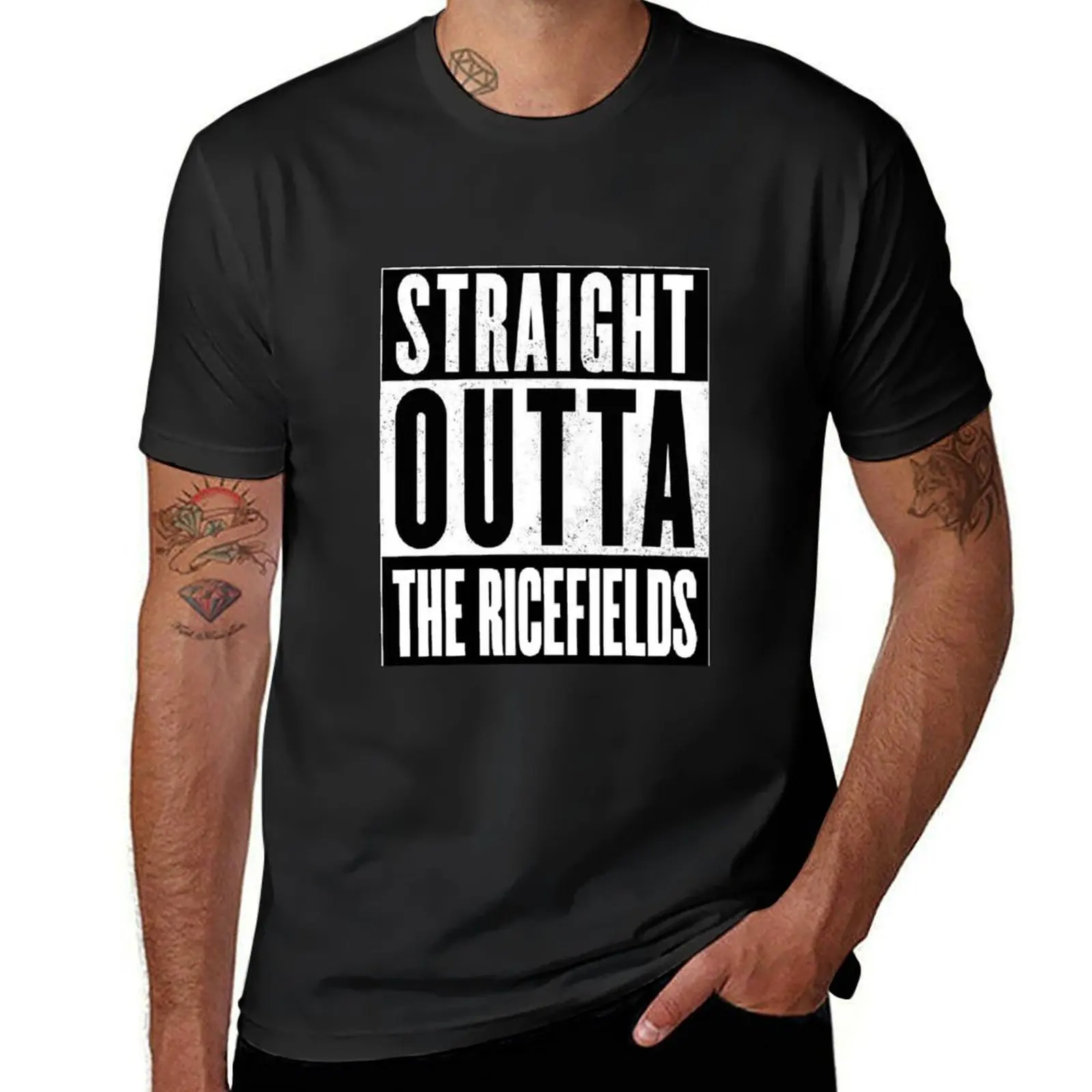 Straight Outta the Ricefields T-Shirt customs hippie clothes new edition Men's clothing