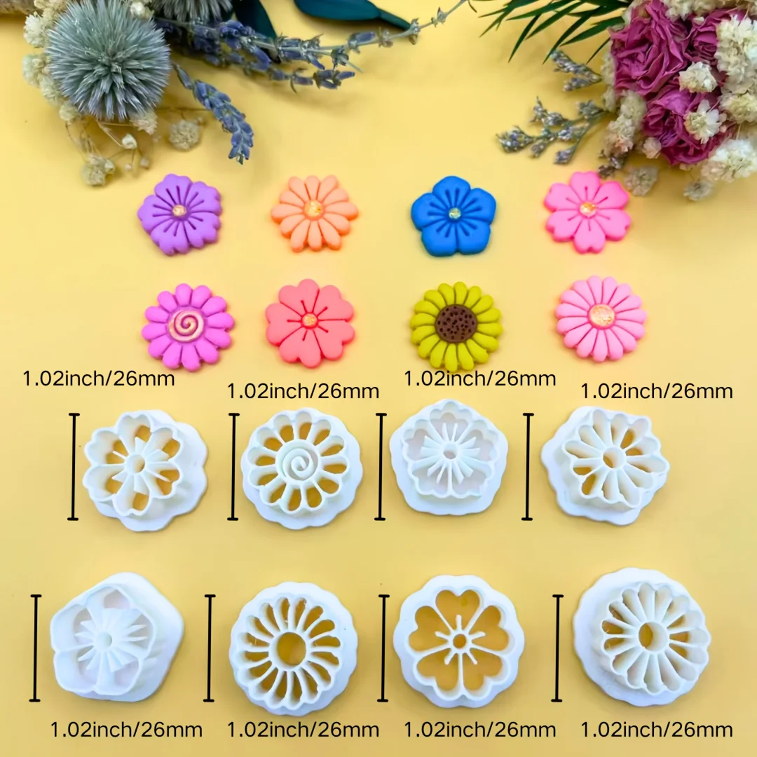 8Pcs 보헤미안 꽃 폴리머 클레이 커터 세트 발렌타인 데이 귀걸이 및 보석 만들기 DIY 공예 도구를위한 중공 꽃 금형