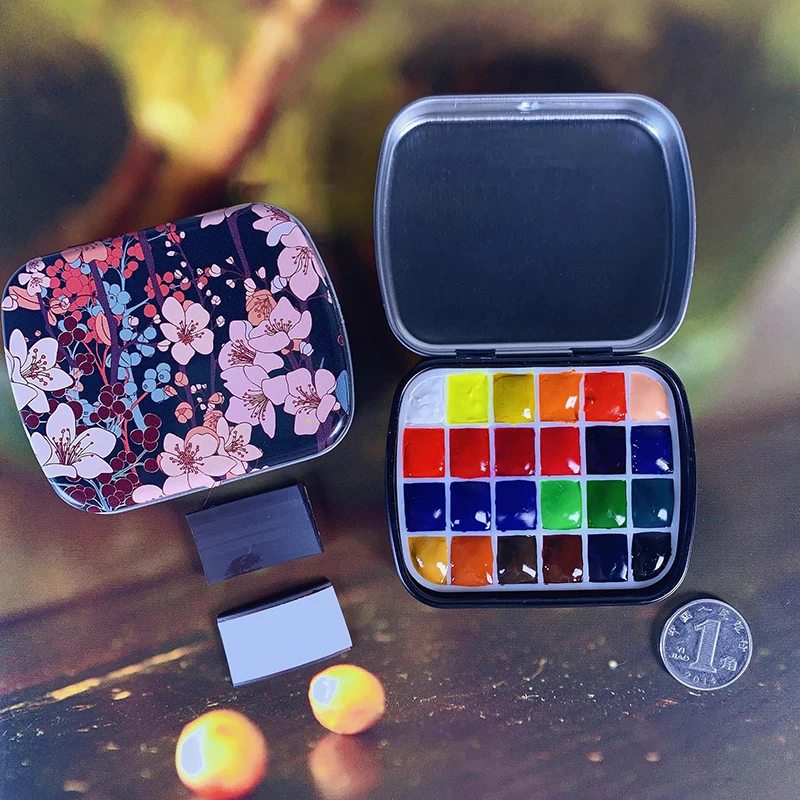 Portable Empty Watercolor Tin Box 24 Grids Mini Watercolor Paint Palette Travel Painting Paint Tray Art Supplies paint tray color palette watercolor palette