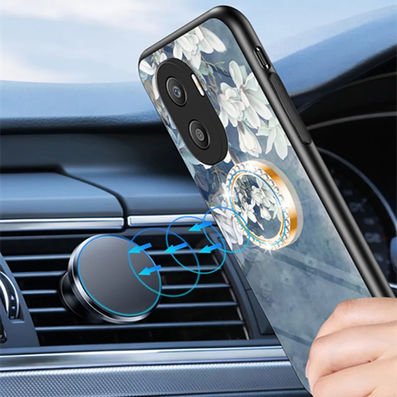 

Tempered Glass Phone Case For Huawei Honor X40i X30i X10Lite X8 Colorful Flower Cover For Honor 9XPro 8X 8S With Magnetic Ring