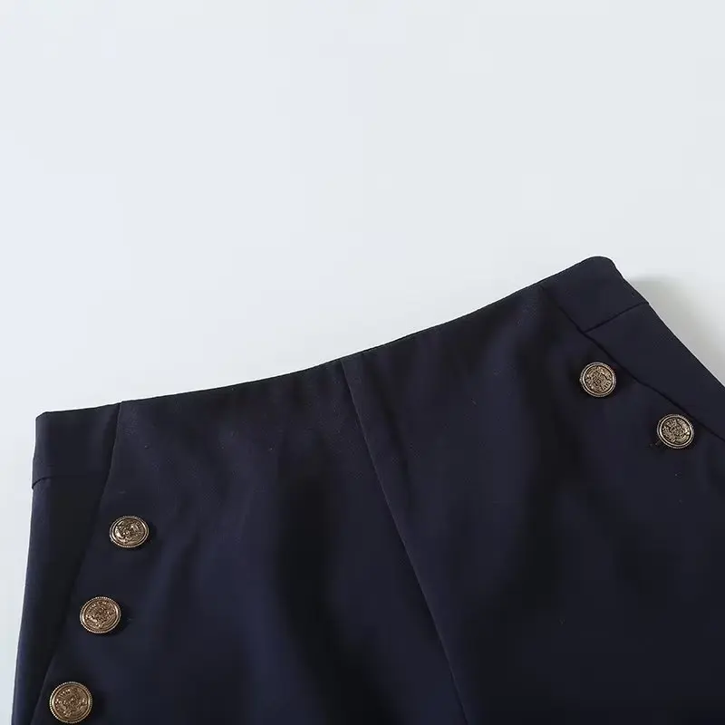 Maxdutti British Ladies Double Shorts Women Breasted High Waist Shorts Commuting Simple Elegant Casual Bermuda