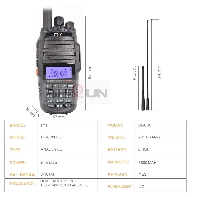 TYT TH-UV8000D Walkie Talkie 10 KM Dual Band VHF UHF 10W Radio Comunicador 10 km 3600mAh Cross-band Repeater Function tyt radio 2