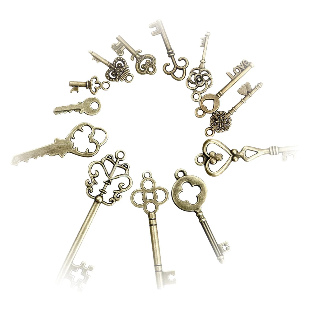 13pcs Vintage Antique Old Brass Skeleton Alloy Keys Lot Cabinet Barrel Lock Hand Sanitzer Holder Key Chain Home Decor 2