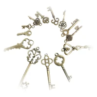 13pcs Vintage Antique Old Brass Skeleton Alloy Keys Lot Cabinet Barrel Lock Hand Sanitzer Holder Key Chain Home Decor 2